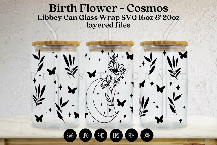 Cosmos Birth Flower Libbey Glass Can Wrap SVG