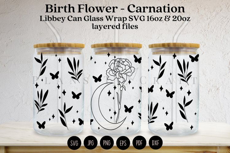 birth flower libbey beer can glass full wrap svg presized template for 16oz and 20oz glass for Cricut Silhouette and sublimation