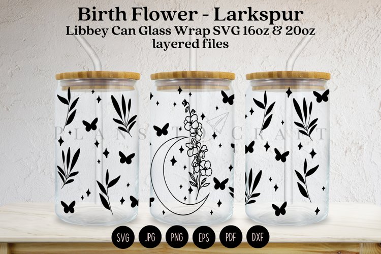 birth flower libbey beer can glass full wrap svg presized template for 16oz and 20oz glass for Cricut Silhouette and sublimation