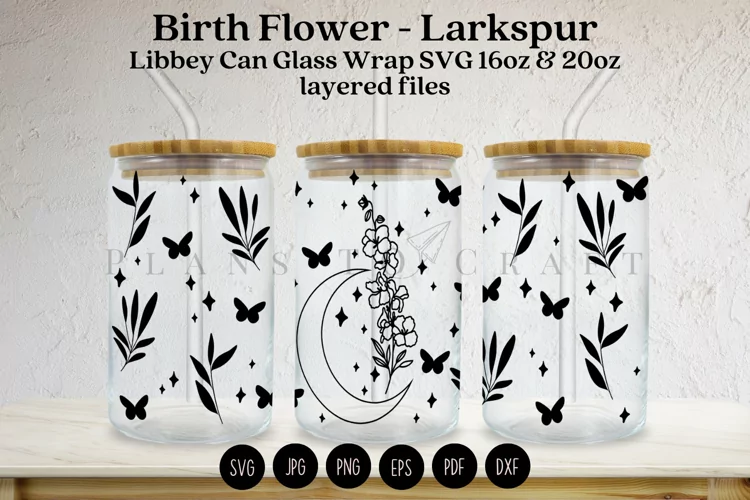Larkspur Birth Flower Libbey Glass Can Wrap SVG