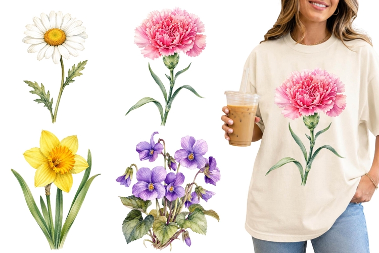 Birth Flowers Birthday Month Flower Head Watercolor PNG