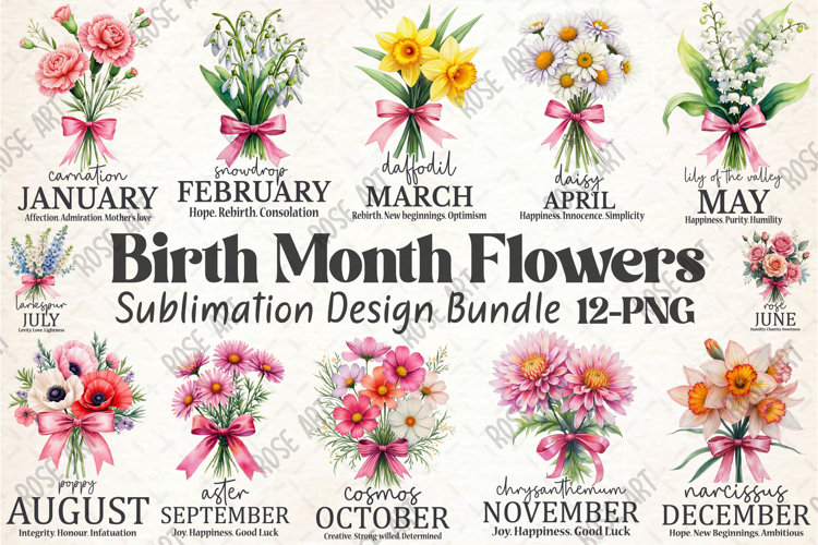 Birth Month Flowers Sublimation Bundle