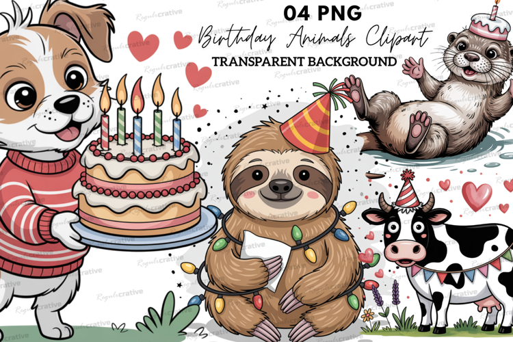 Birthday Animals Clipart ,Cute Animals Clipart PNG example image 1