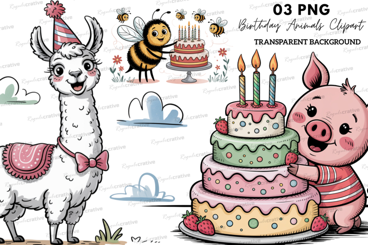 Birthday Animals Clipart ,Cute Animals Clipart PNG example image 1