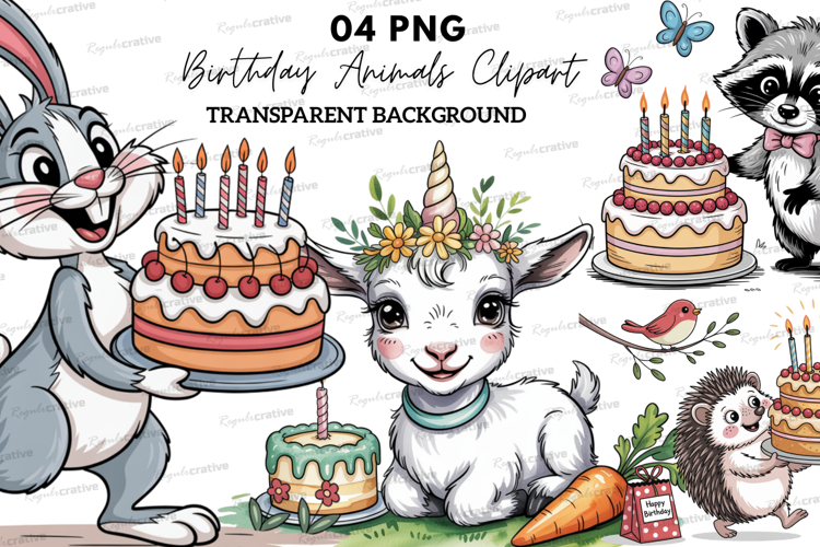 Birthday Animals Clipart ,Cute Animals Clipart PNG example image 1