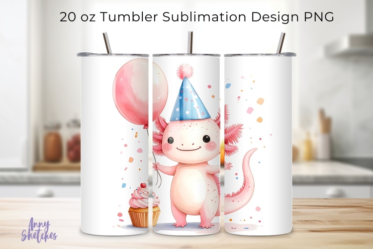Cute Birthday Axolotl 20 oz Tumbler Wrap Sublimation Design