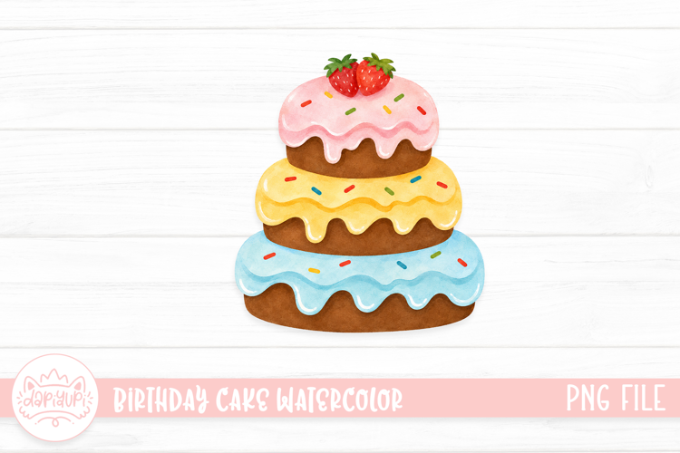 Watercolor Birthday Cake Illustration