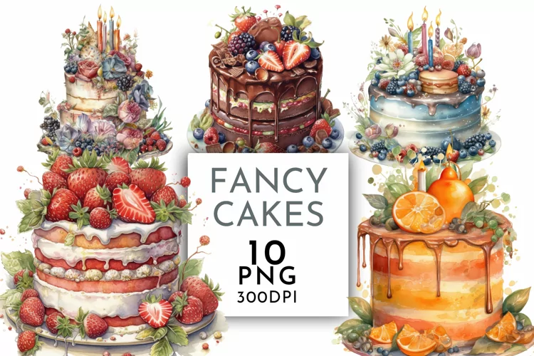 Cakes Strawberry Chocolate | Watercolor Clipart PNG
