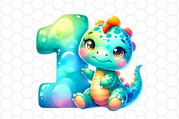 Birthday Dinosaur Watercolor Clipart, Sublimation PNG