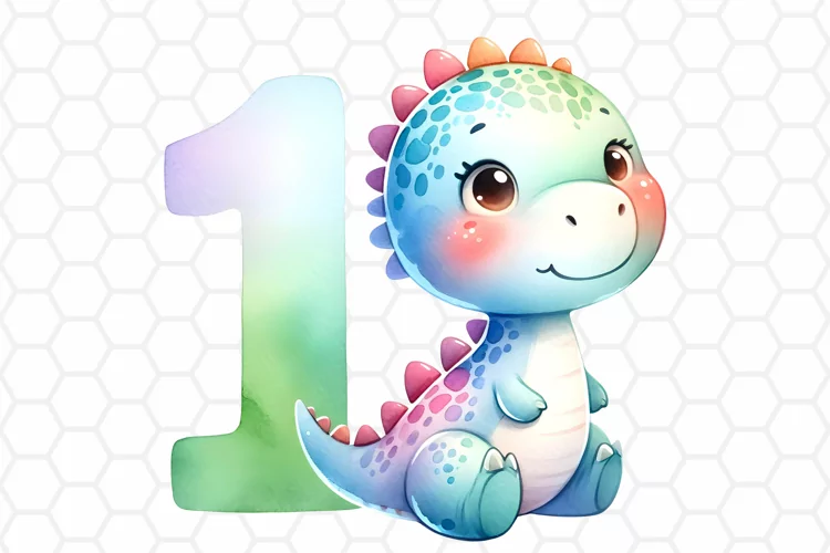 Birthday Dinosaur Watercolor Clipart, Sublimation PNG
