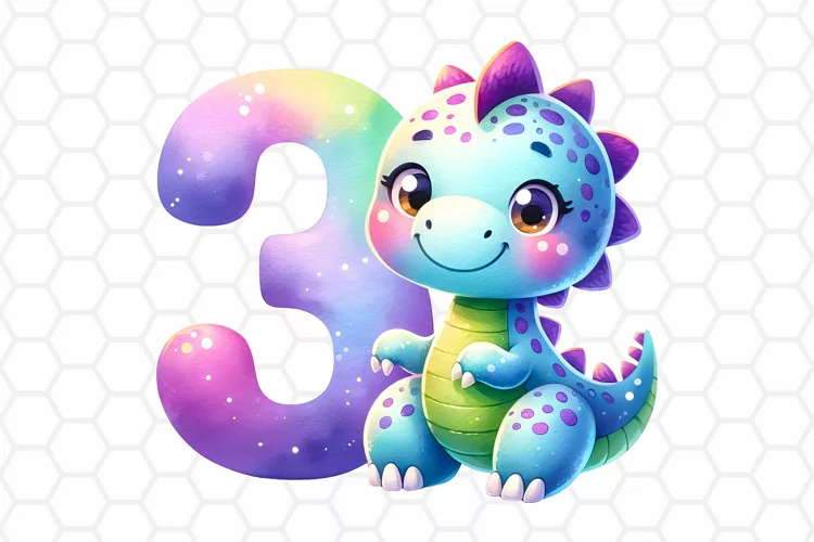 Birthday Dinosaur Watercolor Clipart, Sublimation PNG