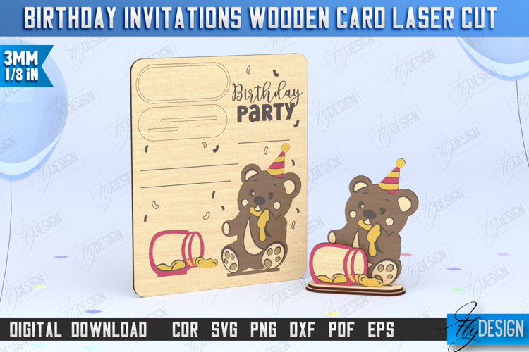Birthday Invitations Laser Cut | Birthday Party |Wooden Bear
