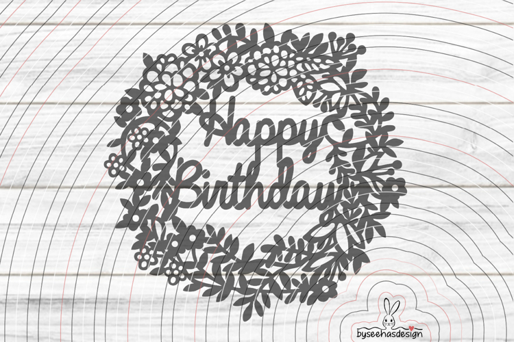 Happy Birthday Wreath SVG DXF example image 1