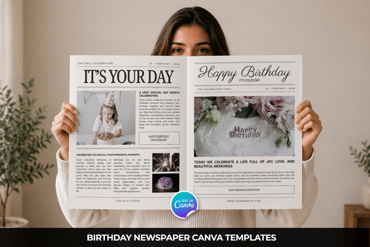 Birthday Newspaper Canva Editable Template