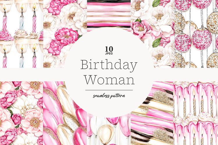 Birthday Peonies Digital Paper | Pink Celebration Patterns