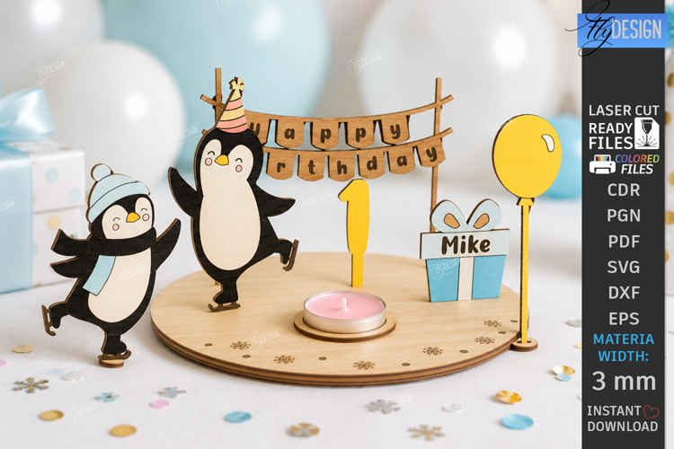 3D Birthday Countdown Plate Laser Cut | Kids Laser | Penguin