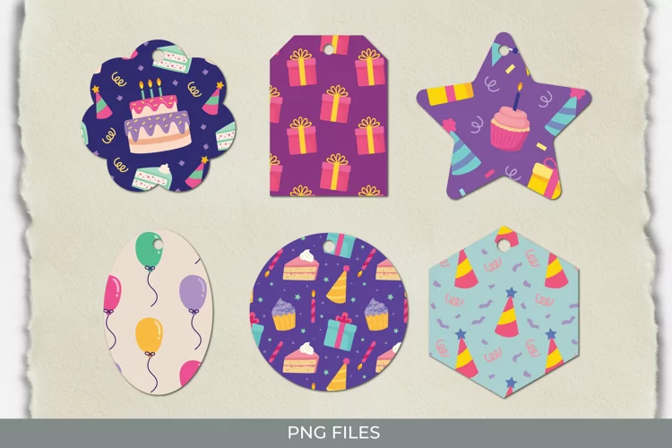 Birthday Stuff Seamless Pattern Shaped Tags