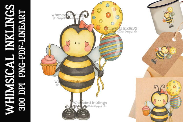 Birthday Bee Sublimation Clipart