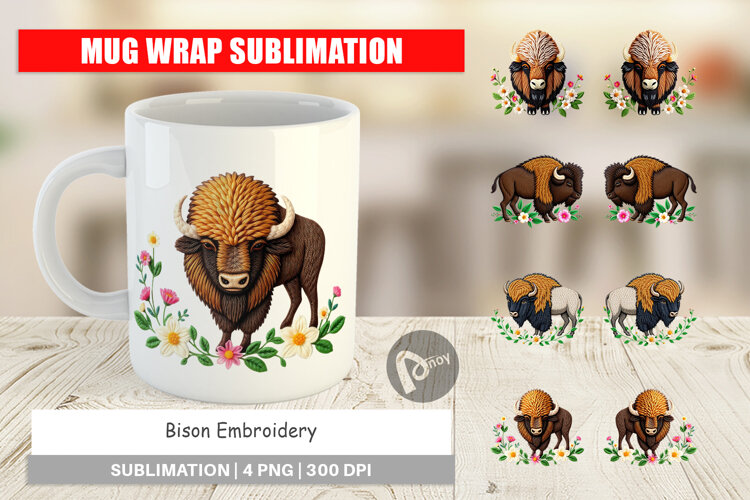 Mug Wrap Bison Embroidery example image 1