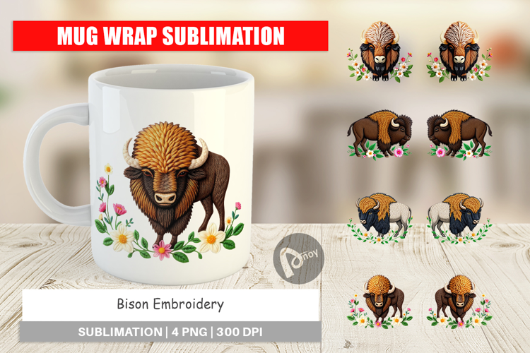 Mug Wrap Bison Embroidery
