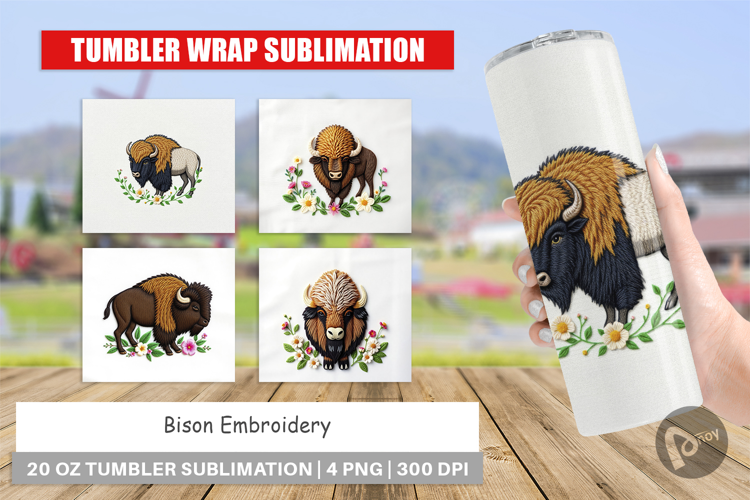 Tumbler Bison Embroidery