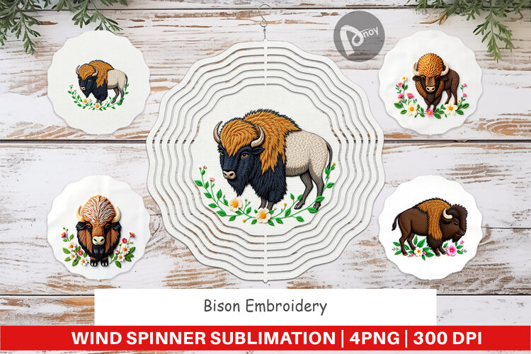 Wind Spinner Bison Embroidery example image 1