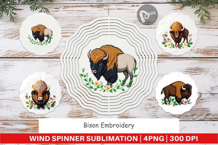 Wind Spinner Bison Embroidery