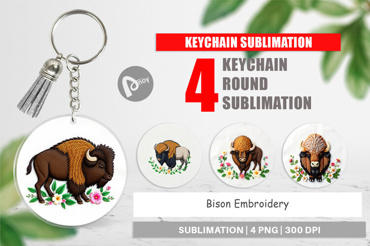 Keychain Bison Embroidery example image 1