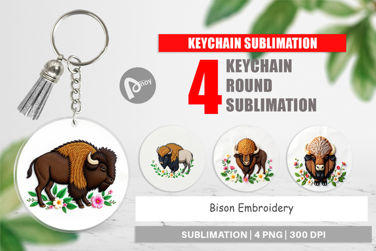 Keychain Bison Embroidery