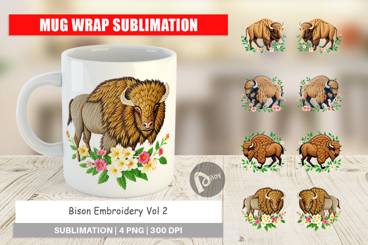 Mug Wrap Bison Embroidery