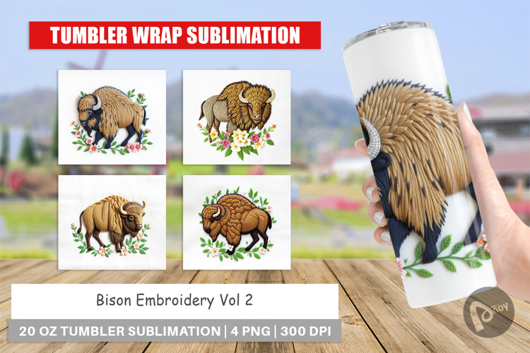 Tumbler Bison Embroidery