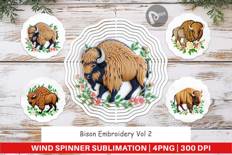 Wind Spinner Bison Embroidery