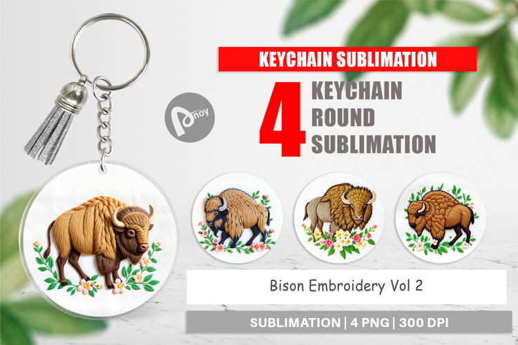 Keychain Bison Embroidery