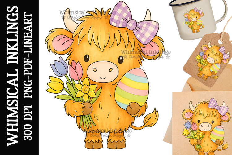 Bitty Easter Cow Highland-Cow Sublimation Clipart