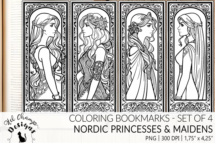 Nordic princesses and maidens | Coloring bookmarks