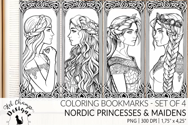 Nordic princesses and maidens | Coloring bookmarks