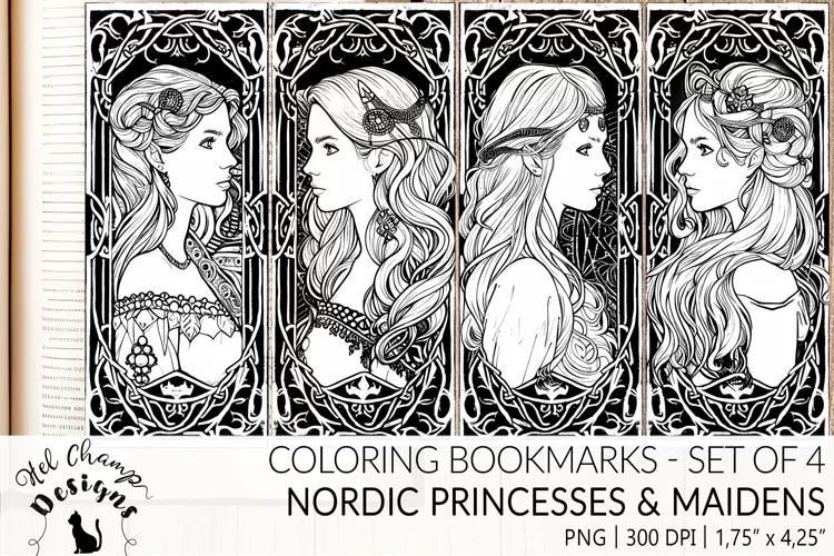 Nordic princesses and maidens | Coloring bookmarks