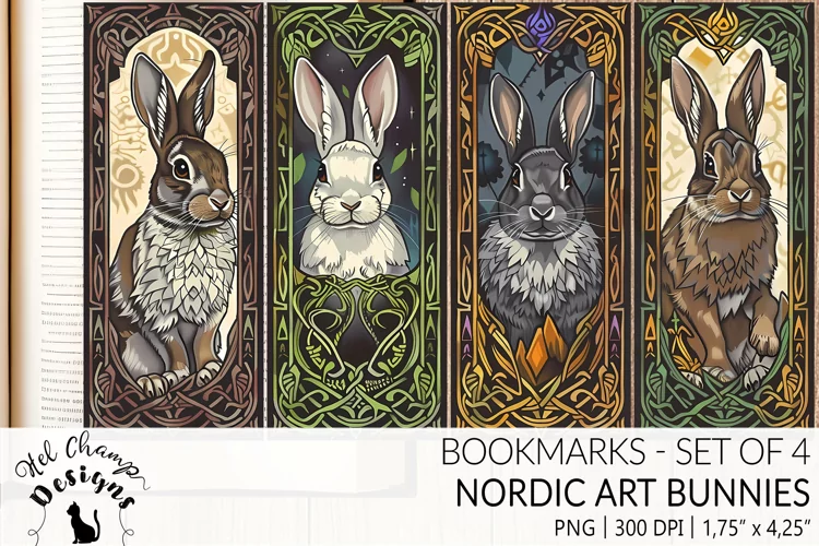 Nordic art bunnies bookmarks sublimation