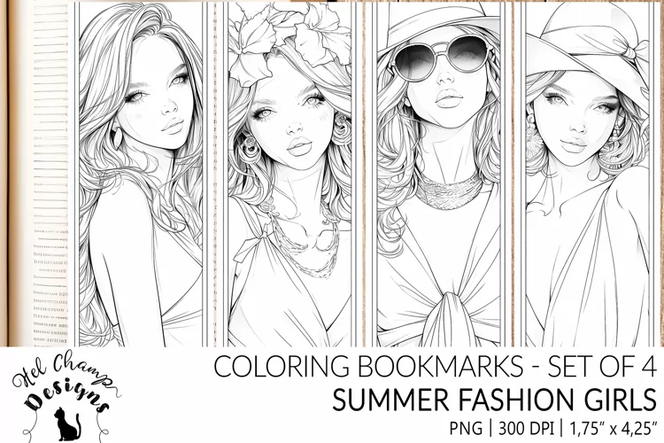 Summer fashion women | Coloring bookmarks