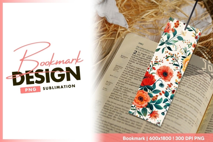 Watercolor Floral Pattern with Red Orange bookmark png