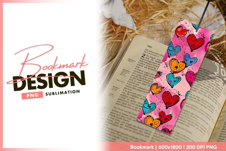 Colorful Heart Pattern on Pink Background bookmark png