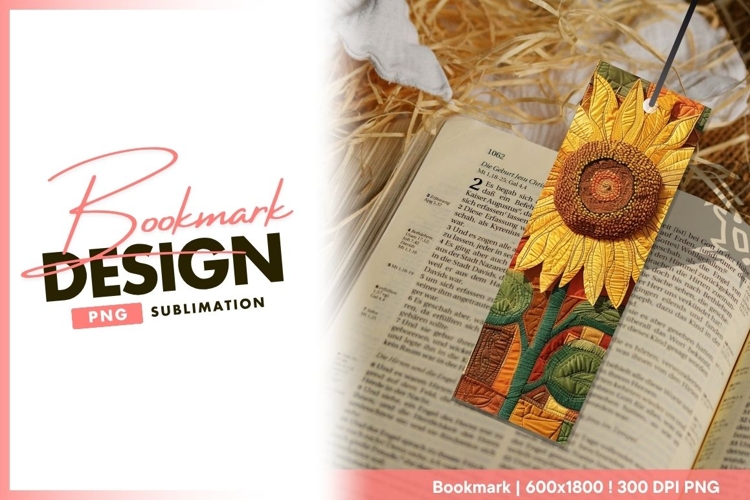 Quilted Sunflower with Yellow Petals and bookmark png