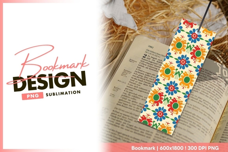 Colorful floral pattern with orange red bookmark png design