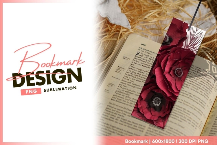 Close-up of Red Paper Flowers with Black bookmark png design