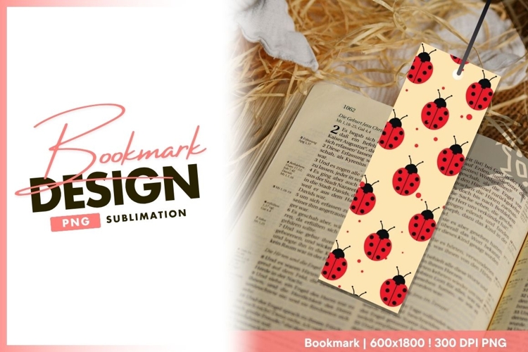 Red Ladybug Pattern on Beige Background bookmark png design