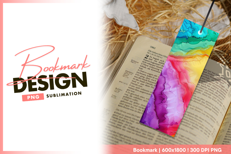 Abstract colorful ink flow fluid art bookmark png