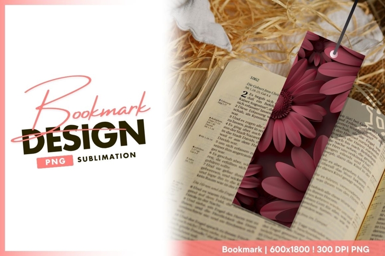 Maroon 3D Rendered Flowers Close Up View bookmark png design