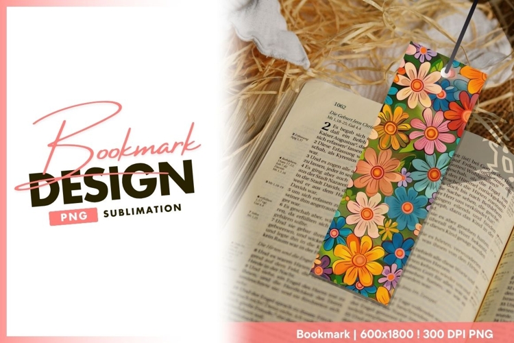 Colorful Floral Pattern with Orange Pink bookmark png design