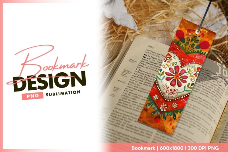Colorful Mexican Folk Art Heart Illustration bookmark png