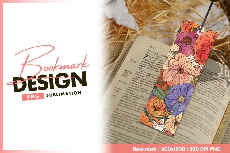 Colorful Floral Illustration with Orange bookmark png design